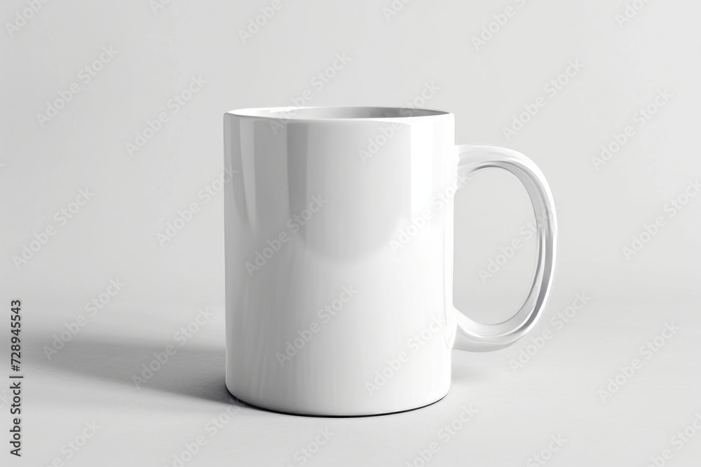 White mug mockup isolated on white background. 3D rendering. White mug mockup isolated on white background. 3D rendering.
