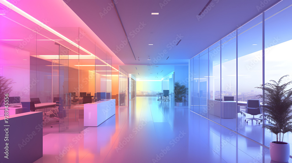 Futuristic office hall with RGB lights