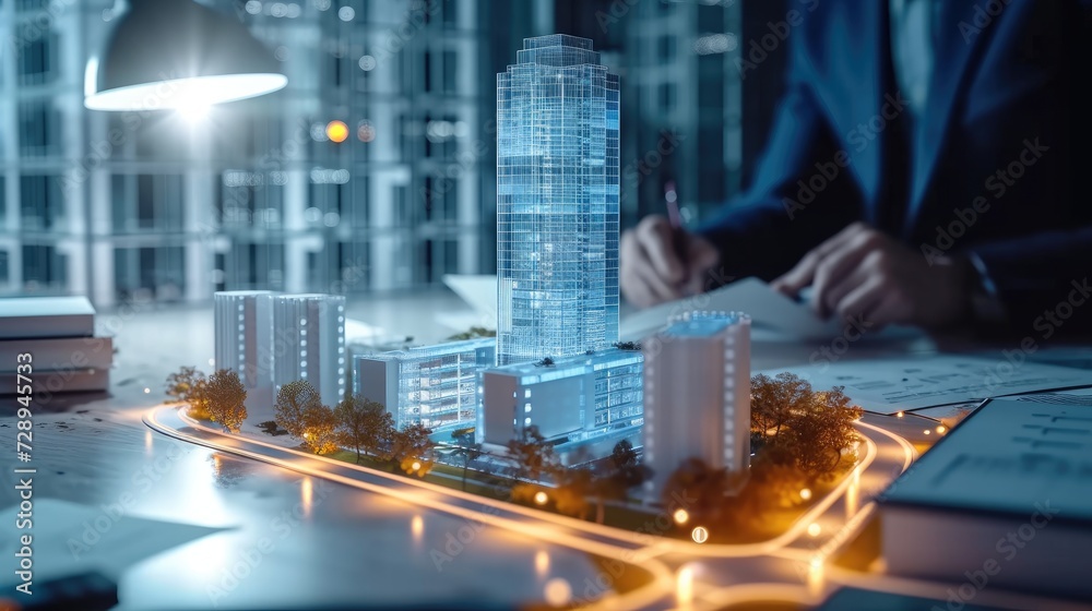 Futuristic Business 3d Render Model Maquette Of Small Skyscraper