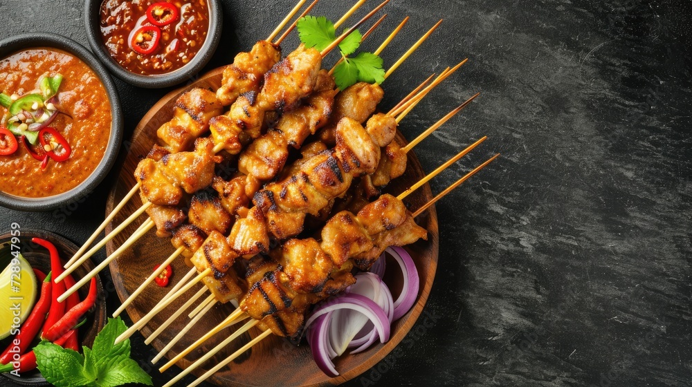 grilled skewers of seasoned and succulent chicken, Ai Generated.