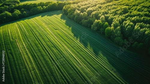 Aerial view captures vast green fields stretching for miles, a boundless expanse, Ai Generated