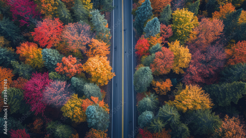 Bird's Eye View Of Roadway Surrounded By Trees
