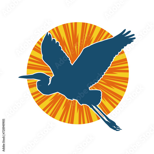 
Silhouette of crane bird in elegant pose isolated on white background.