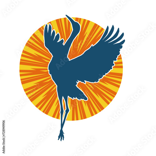 
Silhouette of crane bird in elegant pose isolated on white background.