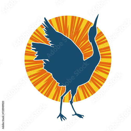 
Silhouette of crane bird in elegant pose isolated on white background.