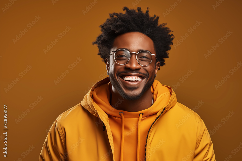 African American man smiling in yellow background studio African American man smiling in yellow background studio