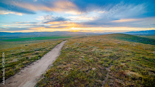 Vivid Sunset, Grassy Hills, Rolling Hills, Antelope Valley, California