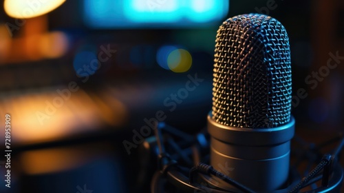 close up of microphone on podcast setup