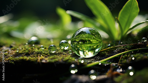 A macro perspective of a droplet sliding down a blade of grass captures the transient beauty of nature in motion