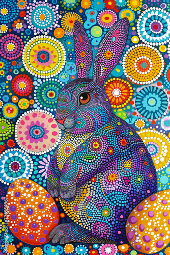 Easter Abstract Background with Easter Bunny and Easter Eggs
