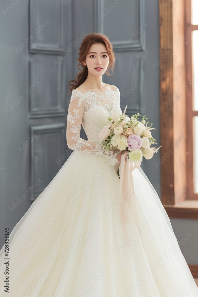 Bride in wedding dress with bouquet