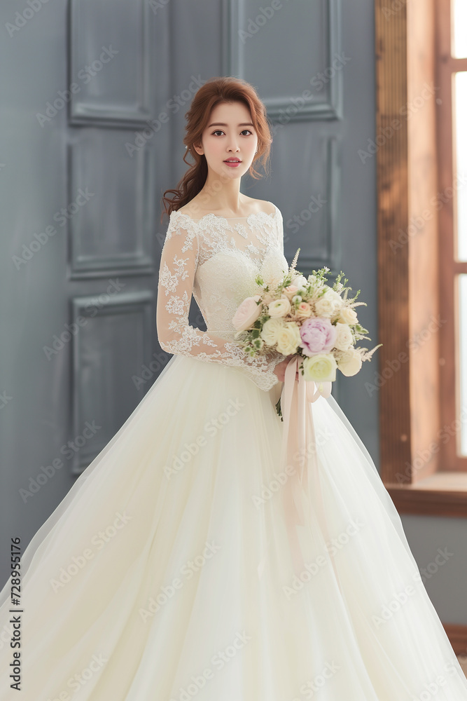 Bride in wedding dress with bouquet Bride in wedding dress with bouquet