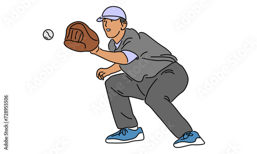 line art color of baseball player vector illustration