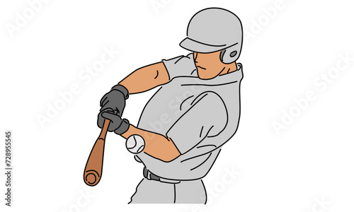 line art color of baseball player vector illustration
