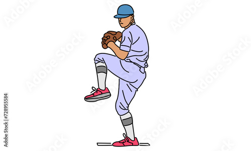 line art color of baseball player vector illustration