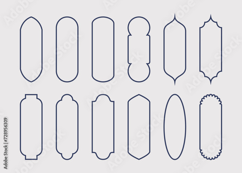 Dark blue common types of blank line architectural modern window frames icons set design elements template on gray background