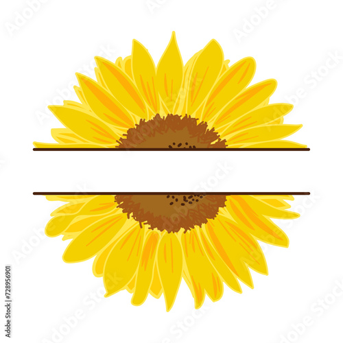 Detailed sketch style sunflower monogram split in two with copy space vector