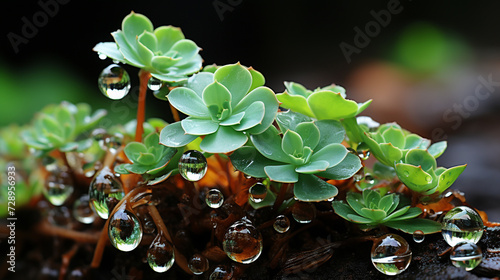 A succulent's fleshy leaves hold tiny droplets, transforming it into a captivating miniature world after rainfall