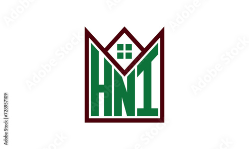 HNI initial letter real estate builders logo design vector. construction ,housing, home marker, property, building, apartment, flat, compartment, business, corporate, house rent, rental, commercial