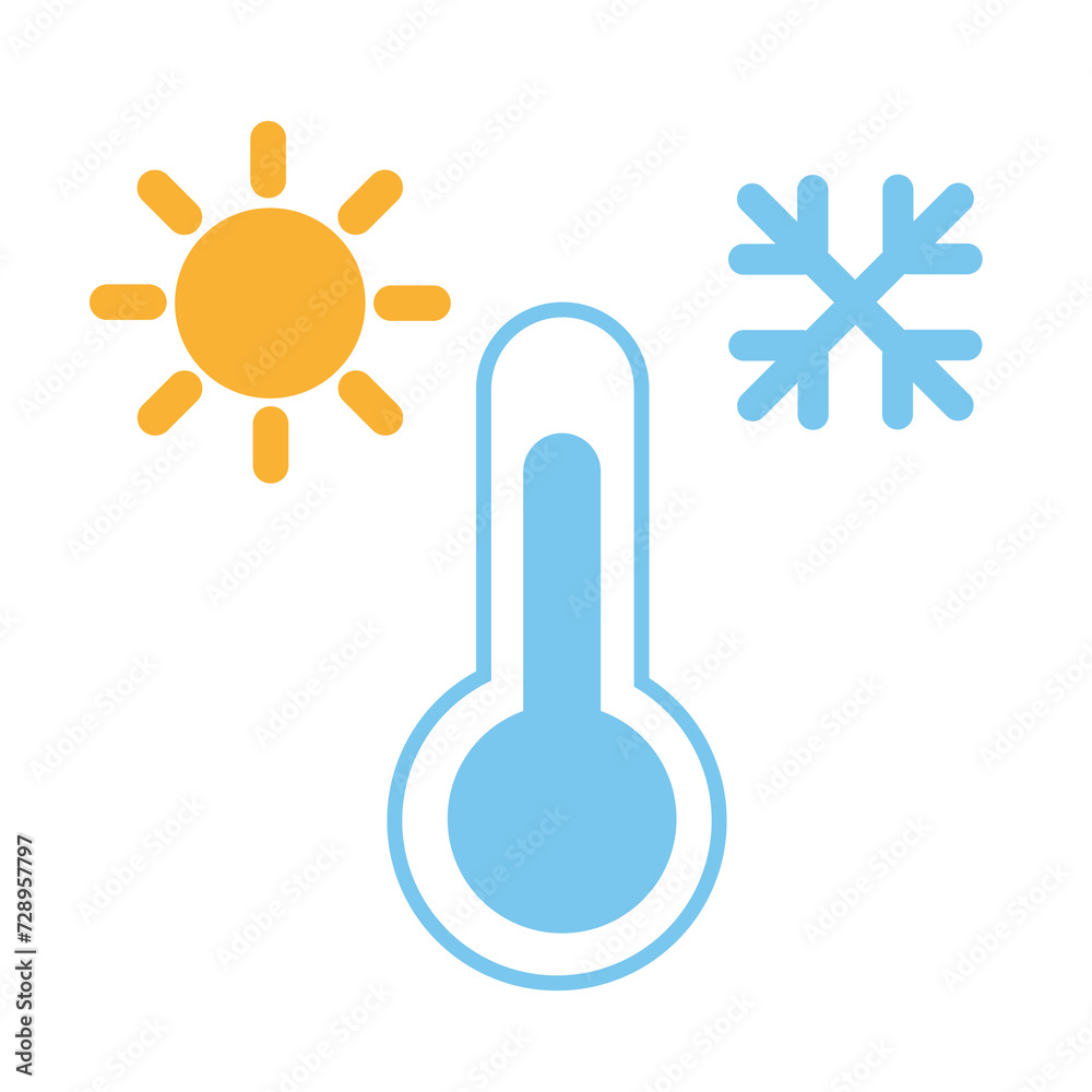 Thermometer icon. High temperature thermometer and sun and low temperature thermometer and ice Thermometer icon. High temperature thermometer and sun and low temperature thermometer and ice