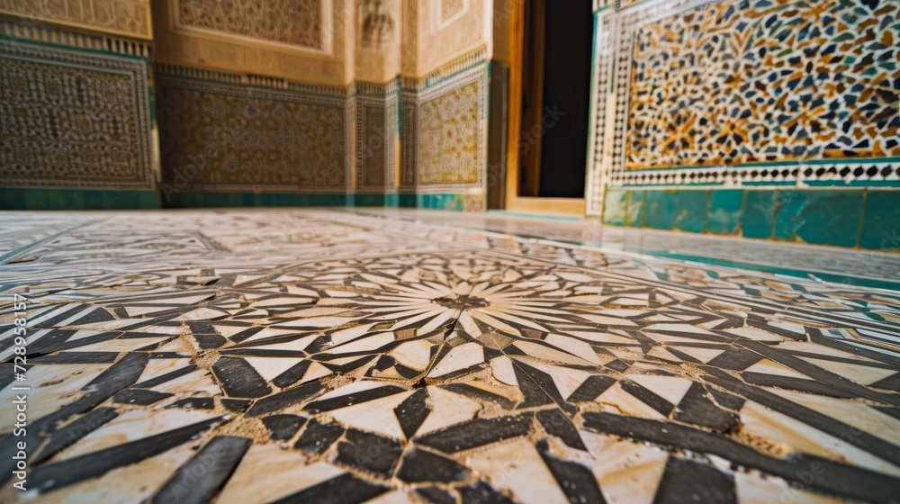 Various geometric shapes including circles and squares are prominently featured in the designs mosque