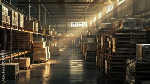 Warehouse filled with neatly stacked crates and conveyor belts