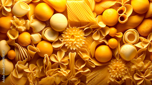 set of various Italian pasta, spaghetti. flour and food industry