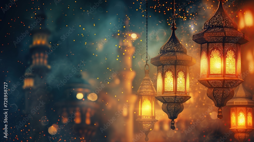 ramadan blur backgrounds  islamic with old lantern lamps