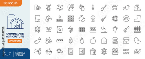 Farm and Agriculture line editable icon set. Editable stroke. Vector illustration	