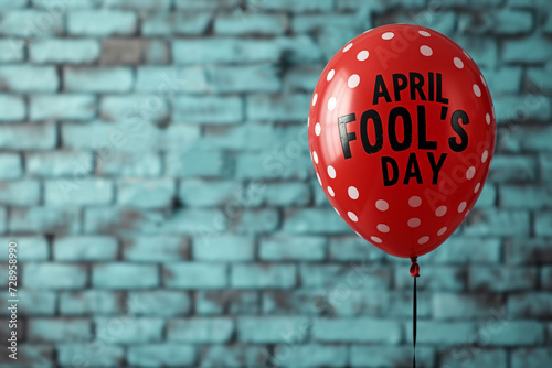 April Fool's Day. red balloon on background. AI generative photo