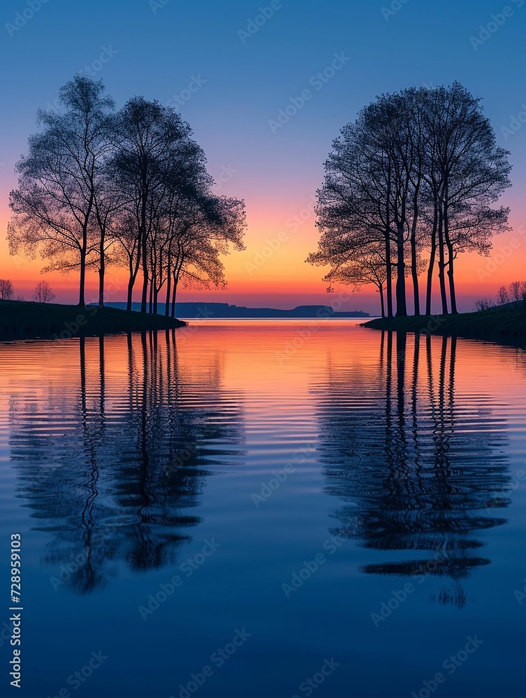 Obraz premium Trendy vertical Quiet Background with peaceful water body at dusk. AI generate