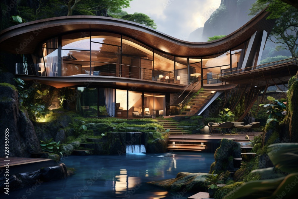 A modern lakeside villa with beautiful glass architecture A modern lakeside villa with beautiful glass architecture