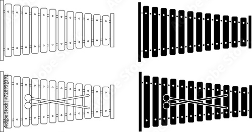 top view xylophone icon set