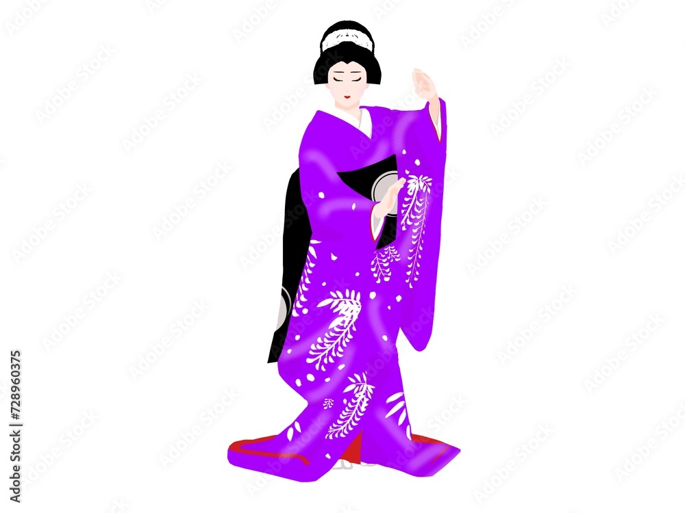 紫色の着物を着て踊る女性 紫色の着物を着て踊る女性