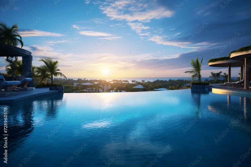 Obraz premium Swimming pool in a beachside resort with palm trees