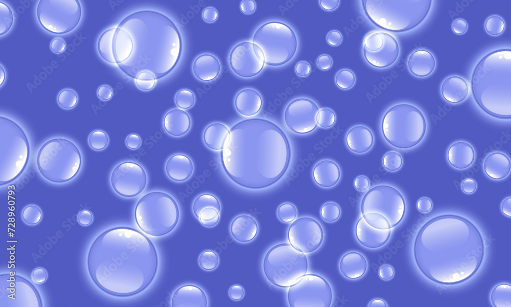 Abstract Background Geometry shapes Circle Bubbles on blue background. soap bubbles.