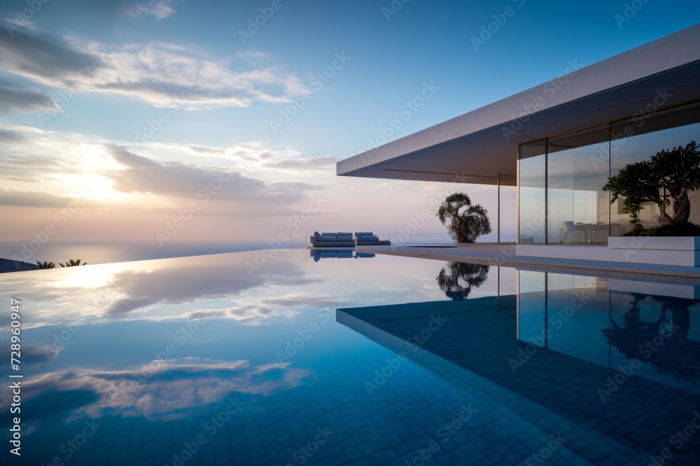 A beautiful and big swimming pool in a villa or resort with a view A beautiful and big swimming pool in a villa or resort with a view