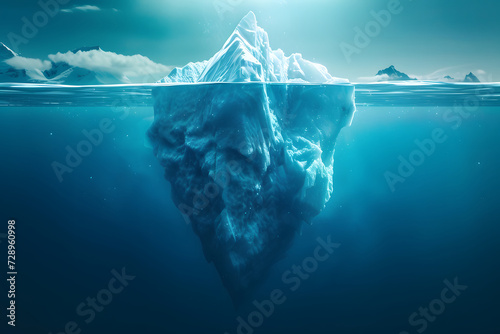 iceberg concept, underwater risk, dark hidden threat or danger concept photo