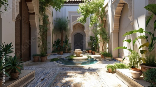 beautifully designed courtyard with a mix of architectural elements and natural