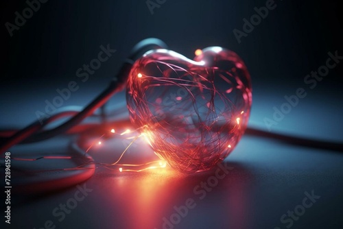 3D illustration with a heart-shaped fiber optic cable. Generative AI