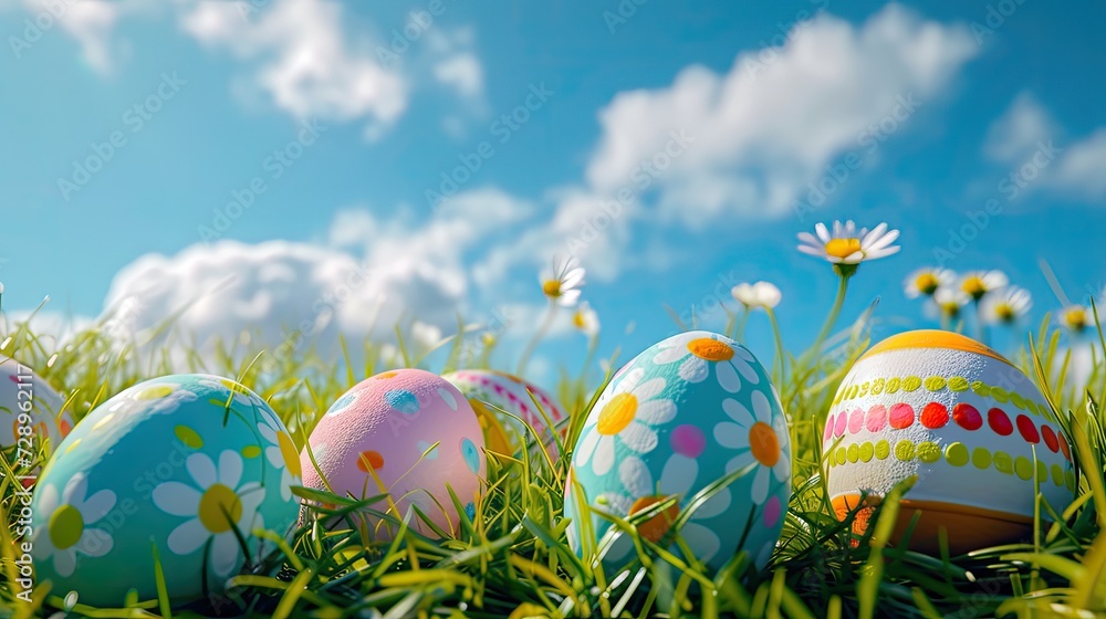 Fototapeta premium Easter Bunny With Easter Eggs, Generative AI