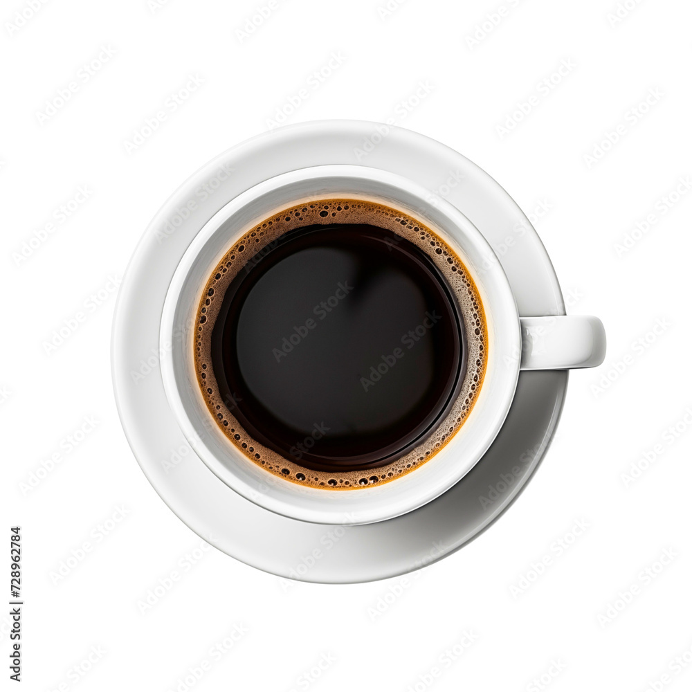 Isolated coffee cup on a white background with saucer, representing a hot morning beverage in a brown mug, perfect for a refreshing break or breakfast at a cafe Isolated coffee cup on a white background with saucer, representing a hot morning beverage in a brown mug, perfect for a refreshing break or breakfast at a cafe