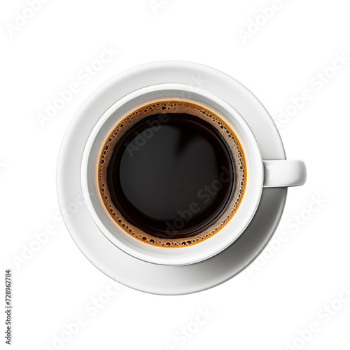 Isolated coffee cup on a white background with saucer, representing a hot morning beverage in a brown mug, perfect for a refreshing break or breakfast at a cafe