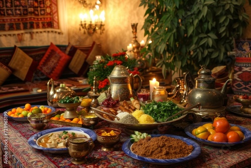 Various dishes containing an assortment of foods are displayed the cuisine appears rich and diverse © Suhardi