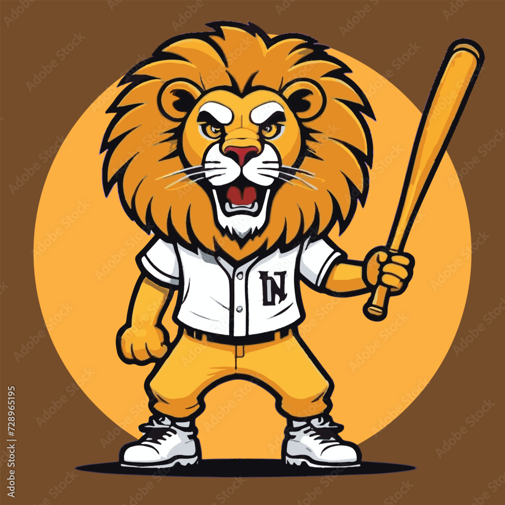 Naklejka premium vector of lion play baseball