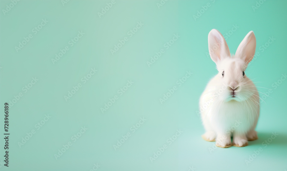 Cute white rabbit on pastel background with copy space for text Cute white rabbit on pastel background with copy space for text