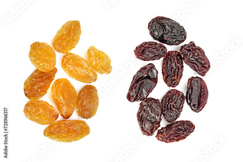 Dried raisins on white background