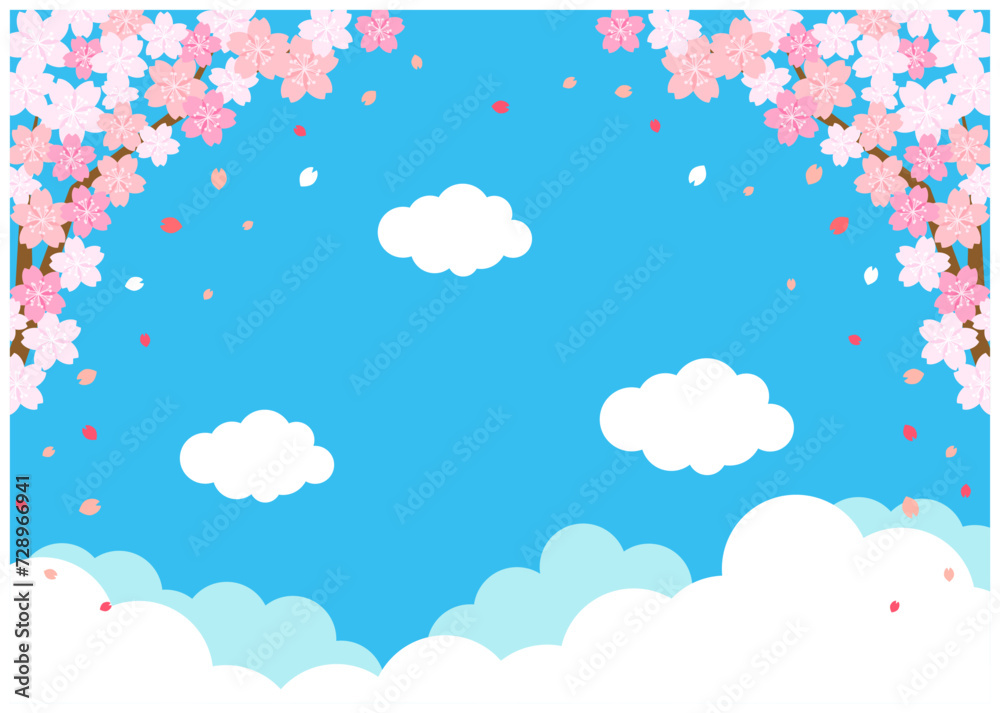 桜、青空、春、背景、イラスト、かわいい、横型
