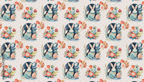hand drawn watercolor easter bunny seamless pattern, vector graphic resources, 16:9 widescreen wallpaper / backdrop,