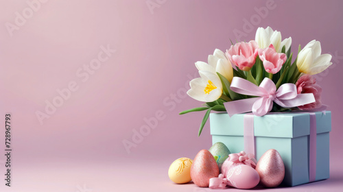 Easter Bunny's Delightful Gift Box Nestled Amongst Spring Flowers, Whimsical Seasonal Gifting